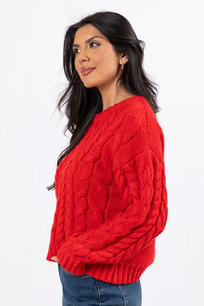 A Cozy Place Red Cable Knit Crew Neck Sweater FINAL SALE - Terpint