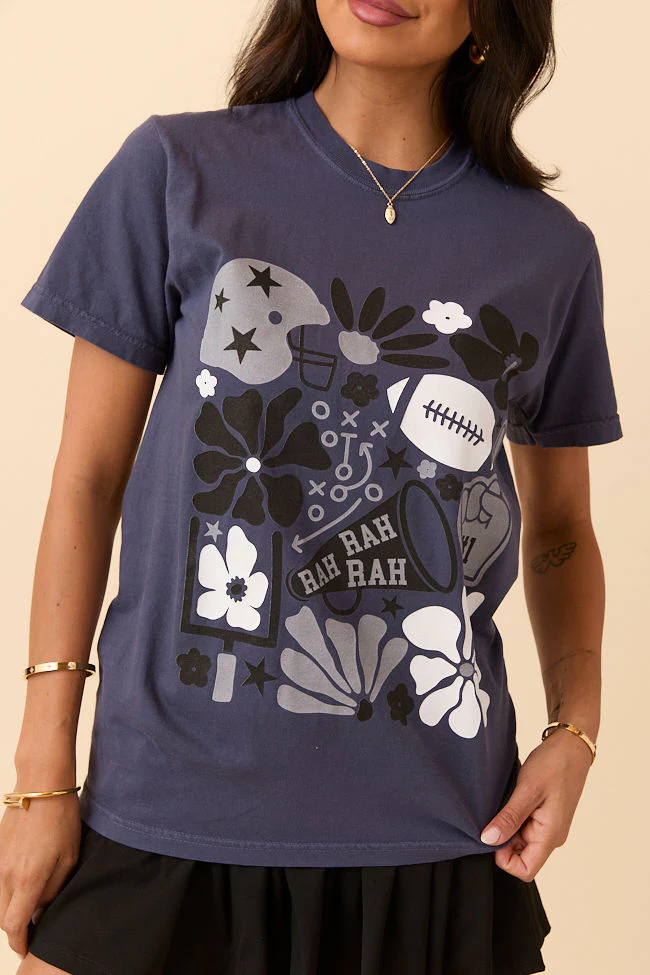 Floral Football Icon Print Navy Graphic Tee - Terpint