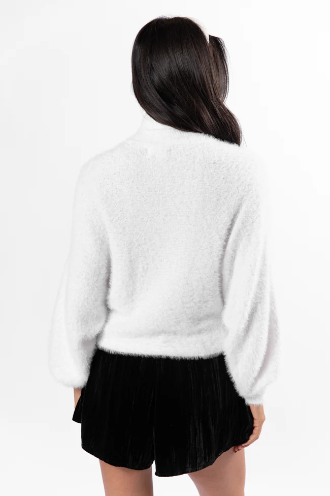 Beyond Me White Fuzzy Turtleneck Sweater FINAL SALE - Terpint