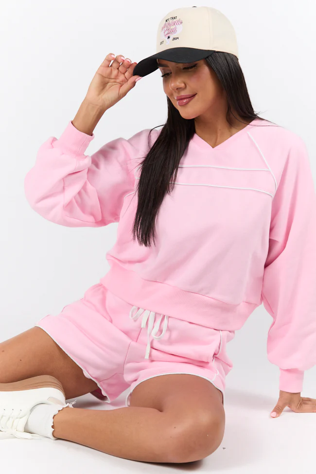 Baseline Pink Piped Lounge Crewneck Sweatshirt SALE - Terpint