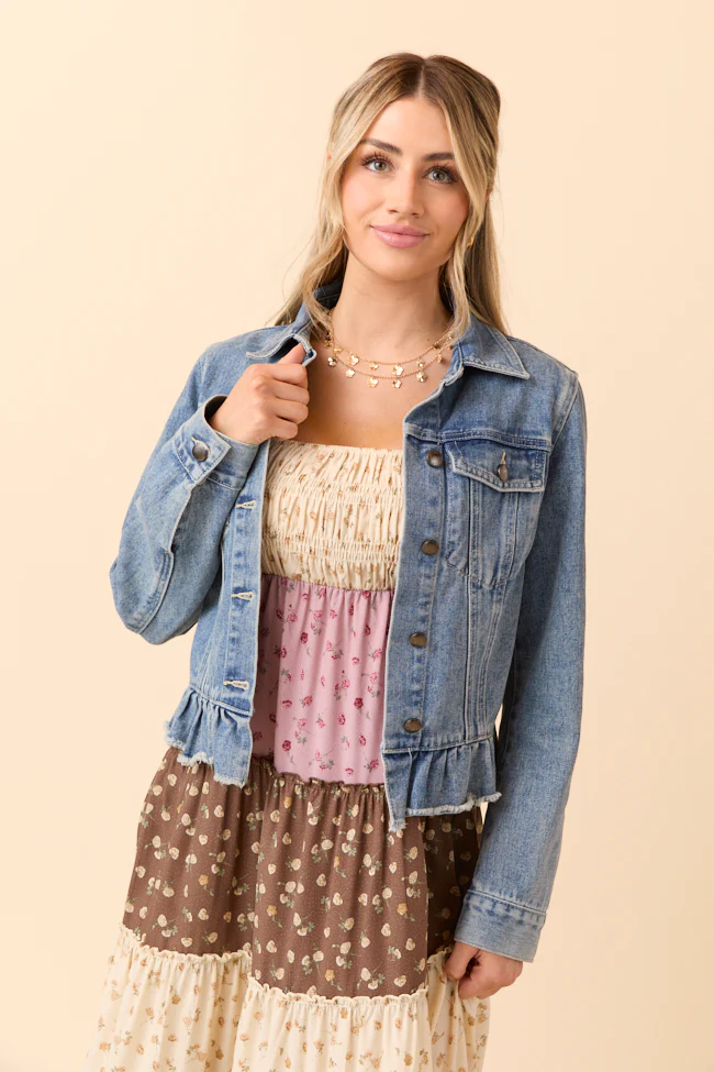 Denim Dreams Light Wash Peplum Detail Denim Jacket - Terpint