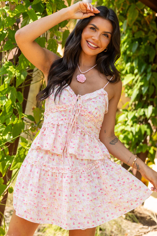 What It Takes Pink Multi Floral Ruffle Tank and Skirt Set SALE - Terpint