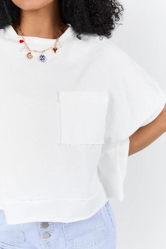 Walk Out White Oversized Washed Crop Knit Top FINAL SALE - Terpint