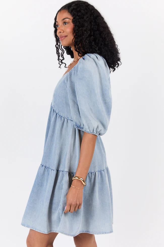 Believe Me Chambray V-neck Mini Dress DOORBUSTER - Terpint