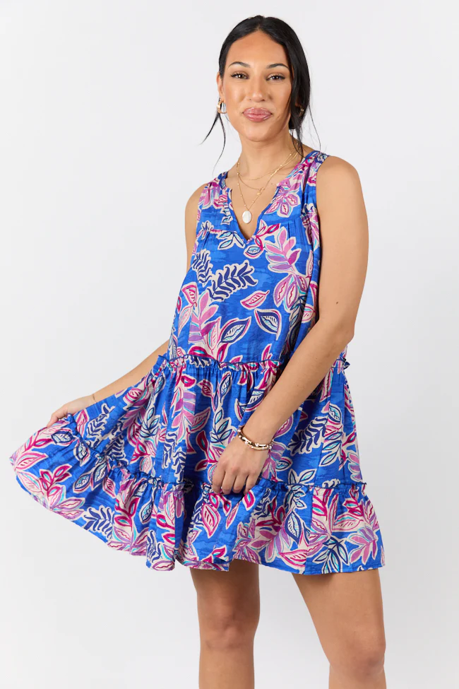 Hanging Loose Blue Multi Floral Print Tank Shirt Dress SALE - Terpint