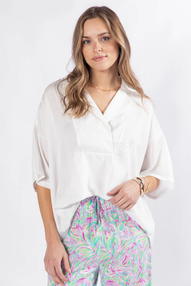 Dramatic Entrance Ivory Oversized Satin Collared Blouse FINAL SALE - Terpint