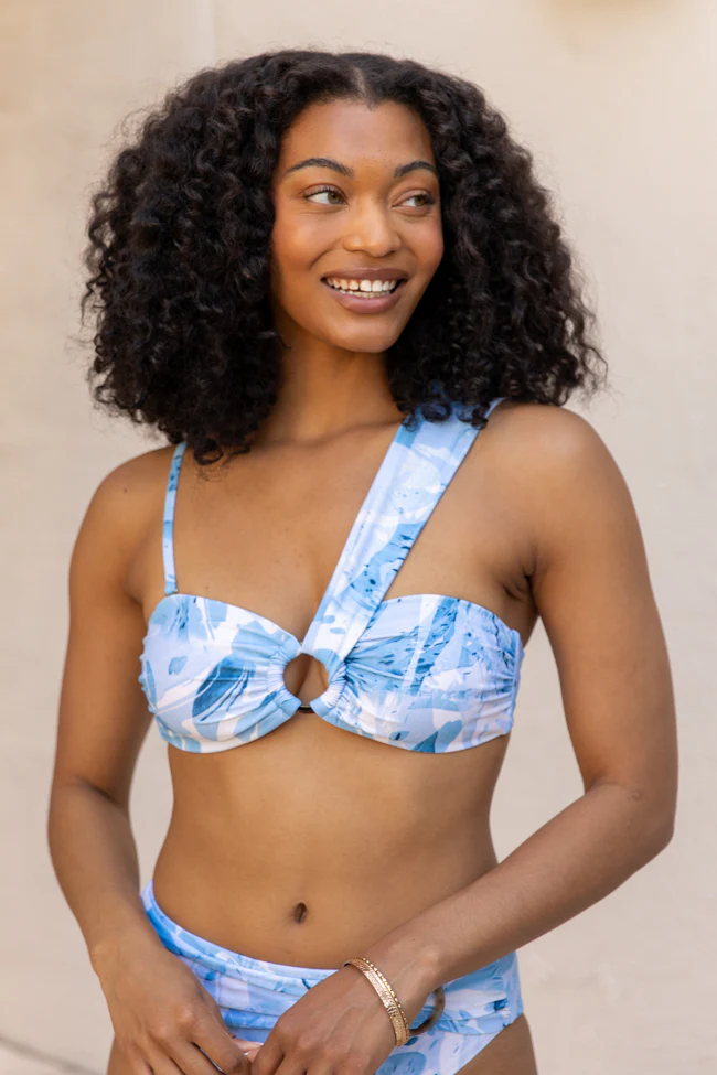 On The Water Blue Printed Asymmetrical Bandeau Bikini Top FINAL SALE - Terpint
