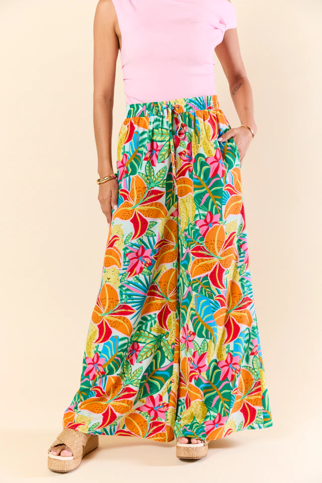 Beach Breeze Blue Mixed Print Wide Leg Pants SALE - Terpint