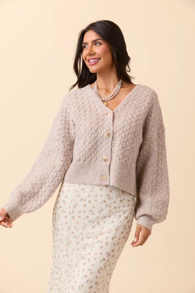 Heather Taupe V-Neck Cardigan - Terpint