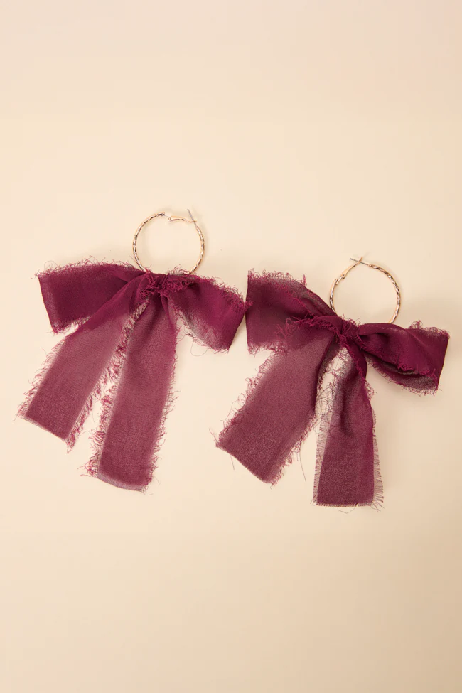 Molly Wine Bow Hoop Earrings - Terpint