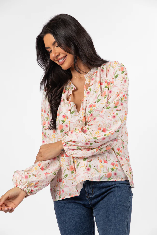Fade Into You Ivory Multi Button Detail Floral Blouse FINAL SALE - Terpint