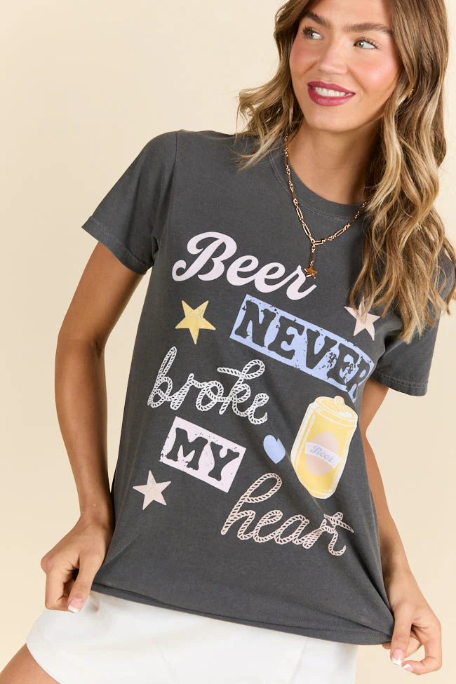 Beer Never Broke My Heart Dark Grey Graphic Tee - Terpint