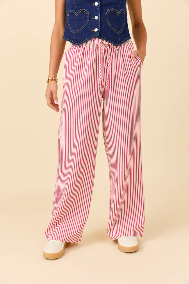 Amanda Pink Textured Striped Pants - Terpint