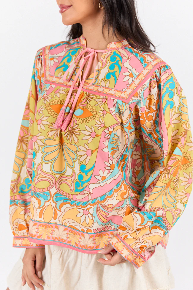 Mosaic Gardens Purple Printed Long Sleeve Blouse FINAL SALE - Terpint