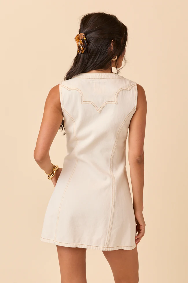Breanna Ecru Western Denim Mini Dress - Terpint