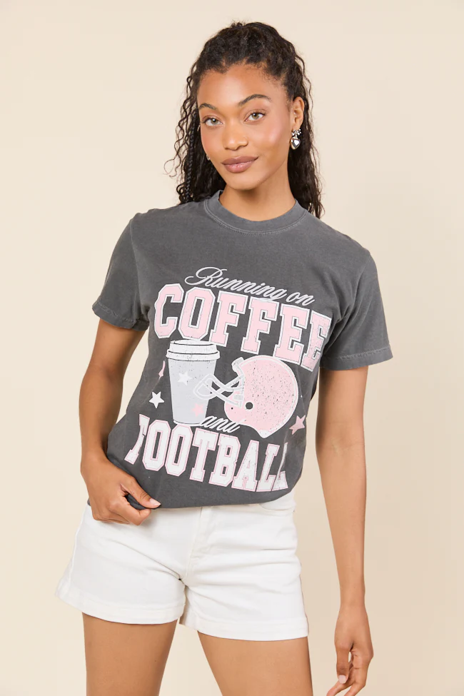 Running on Coffee and Football Dark Grey Graphic Tee - Terpint