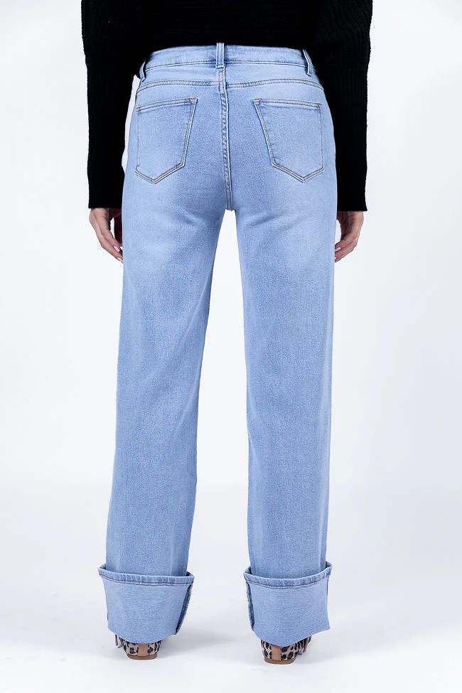 Camila Light Wash Wide Leg Cuffed Jeans DOORBUSTER - Terpint