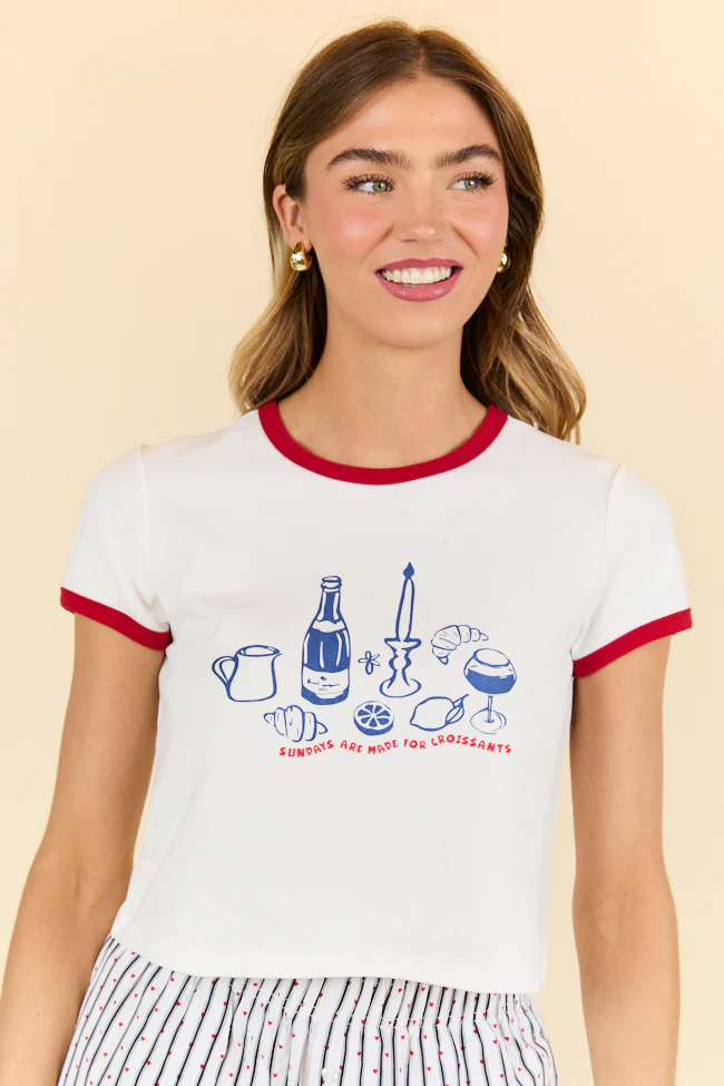 Croissants For Dinner White Graphic Cropped Tee DOORBUSTER - Terpint