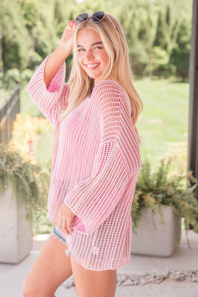 Don't Keep Me Waiting Pink Washed Open Knit Sweater FINAL SALE - Terpint