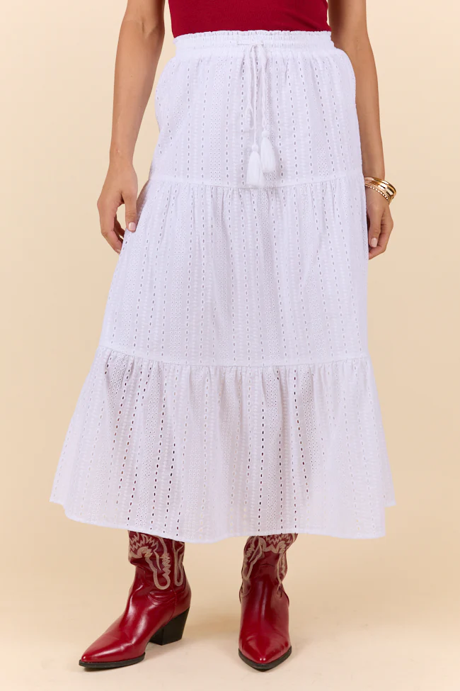 Be Yourself White Drawstring Eyelet Skirt FINAL SALE - Terpint