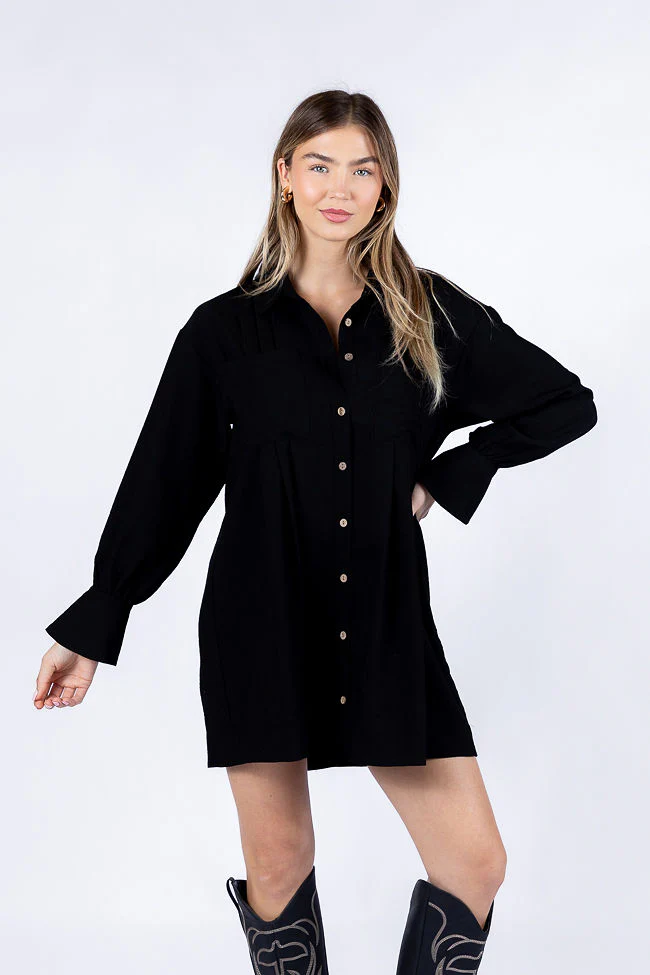 Write This Down Black Button Up Shirt Dress FINAL SALE - Terpint