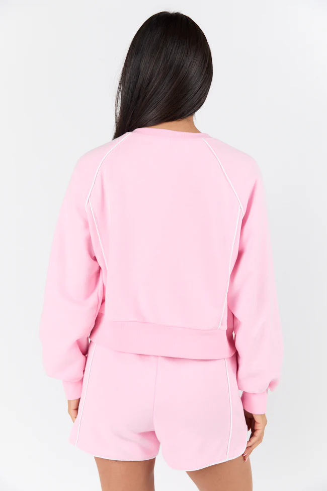 Baseline Pink Piped Lounge Crewneck Sweatshirt SALE - Terpint