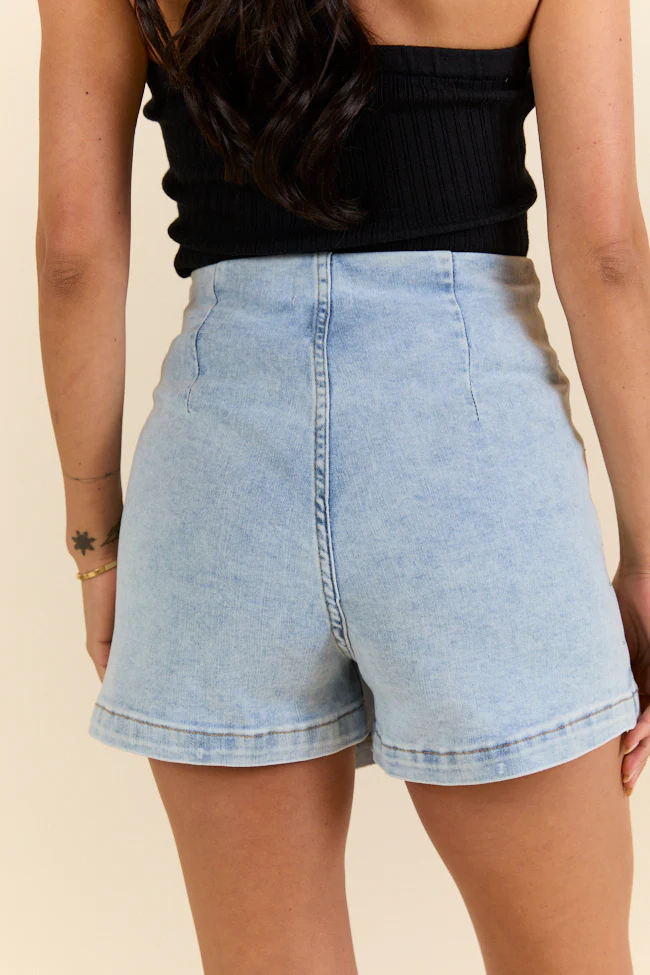 My Favorite Light Wash Rhinestone Studded Denim Skort - Terpint