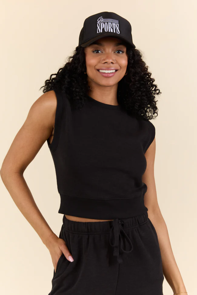 All Star Black Fitted Banded Waist Sleeveless Crop Top - Terpint