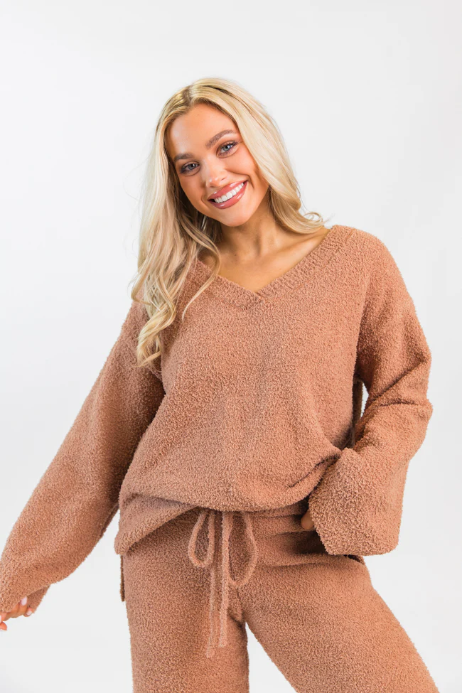 Dawn Teddy Fuzzy V-Neck Sweater FINAL SALE - Terpint