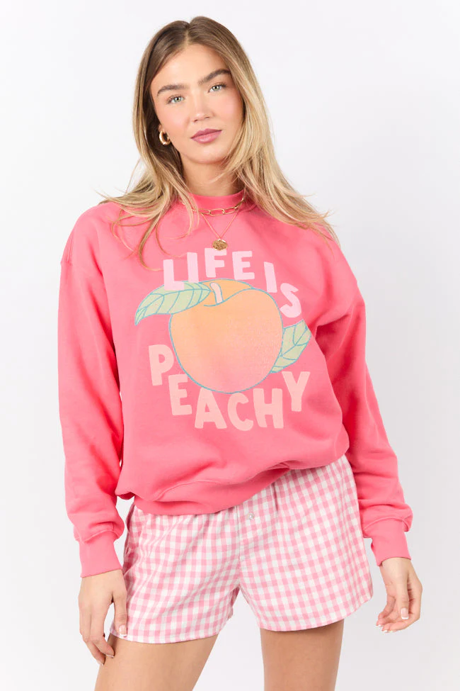 Life Is Peachy Light Red Graphic Sweatshirt - Terpint