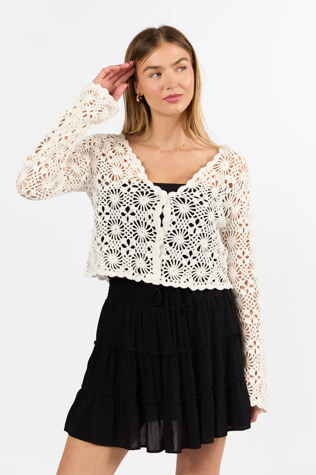 Unbeatable Memories Long Sleeve Ivory Crochet Cardigan FINAL SALE - Terpint
