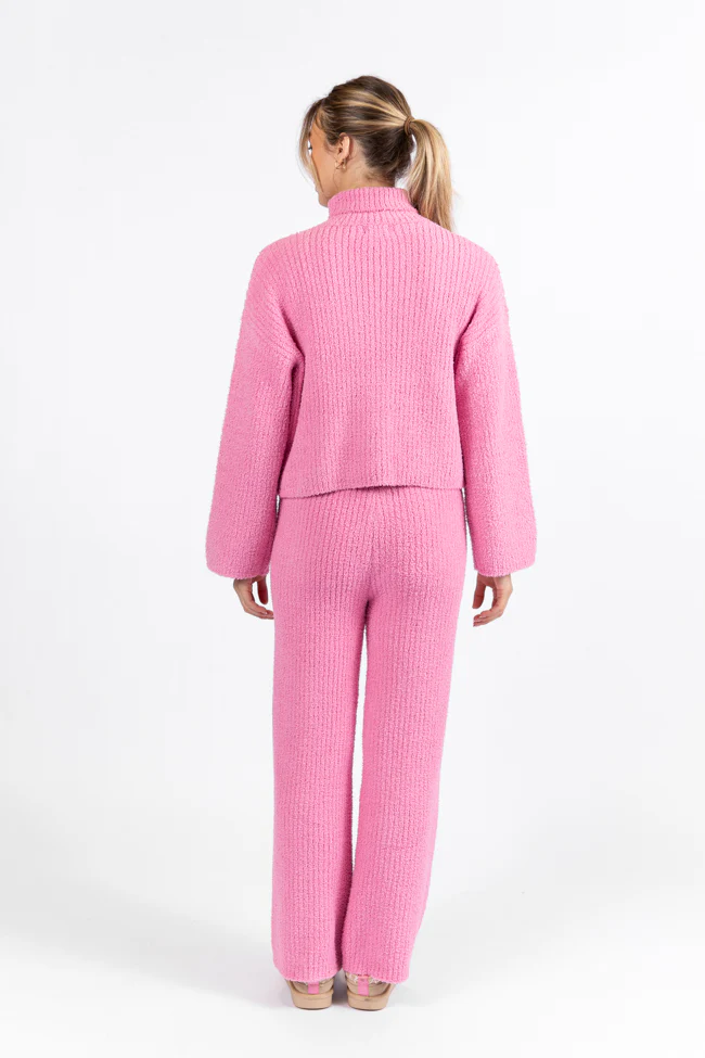 Keep It Comfy Candy Pink Fuzzy Turtleneck Sweater Set FINAL SALE - Terpint