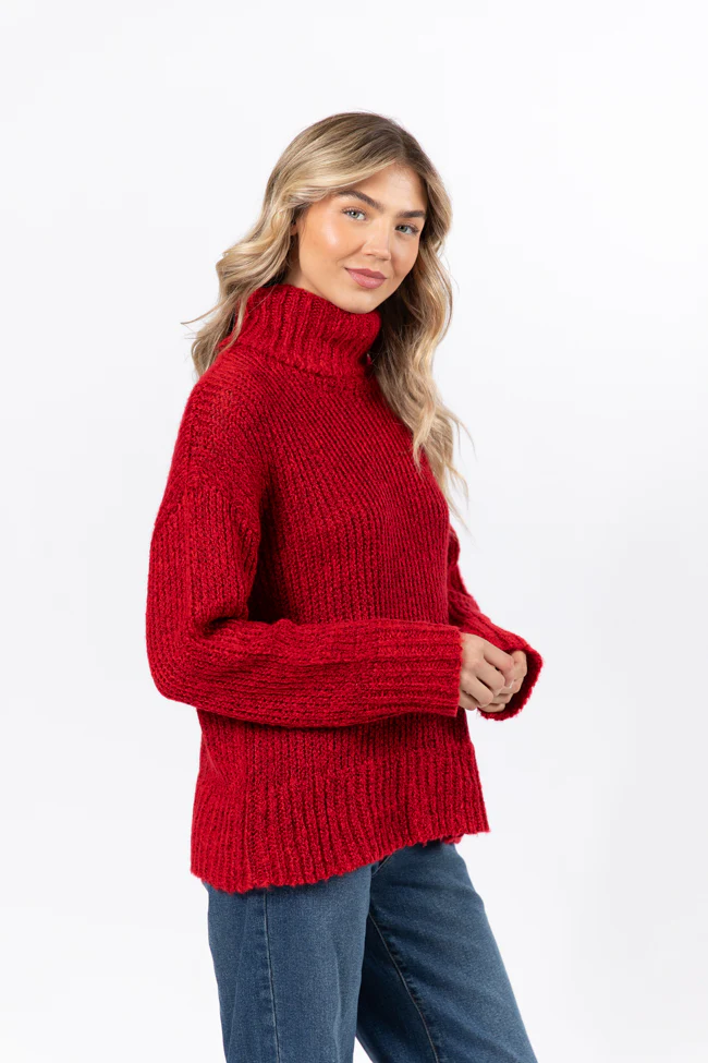 What I Need Red Fuzzy Oversized Turtleneck Sweater FINAL SALE - Terpint