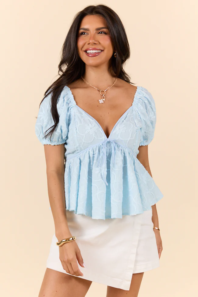 What You Get Baby Blue Floral Embroidered Top SALE - Terpint