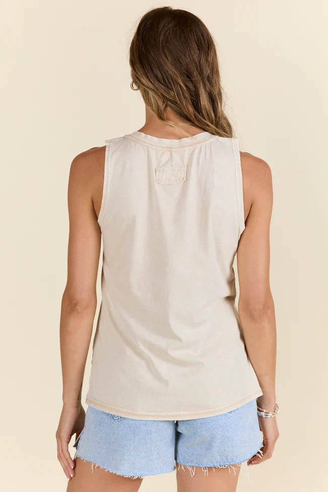 Polished Comfort Khaki Acid Wash Henley Tank DOORBUSTER - Terpint