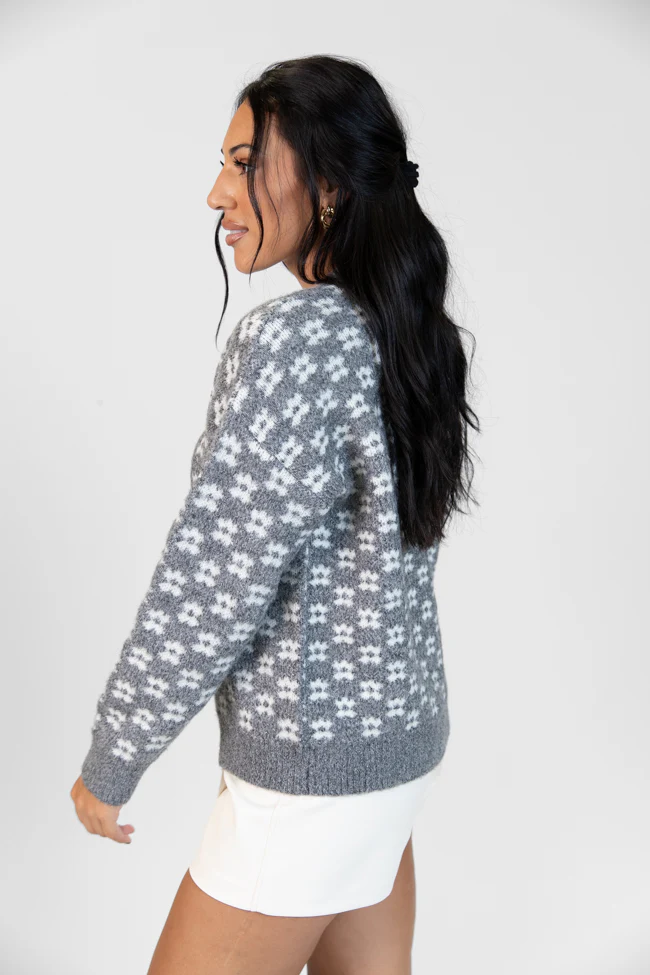 Gonna Go Far Grey Flower Print Sweater FINAL SALE - Terpint