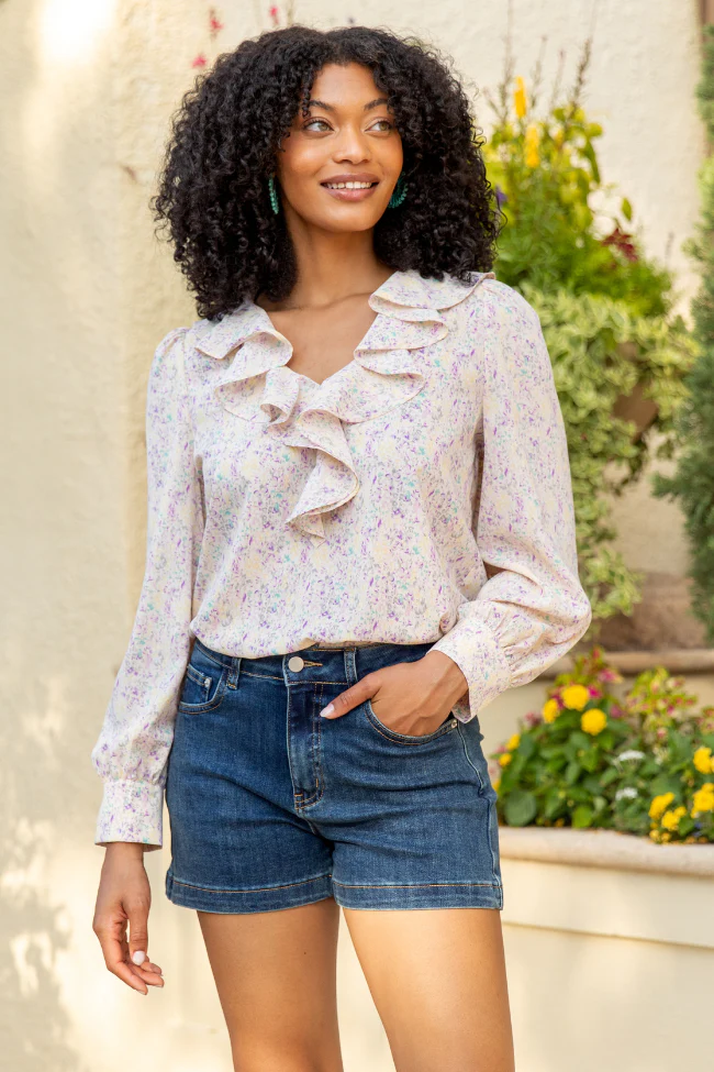 Floral Mirage Ruffle Trim Pastel Blouse FINAL SALE - Terpint
