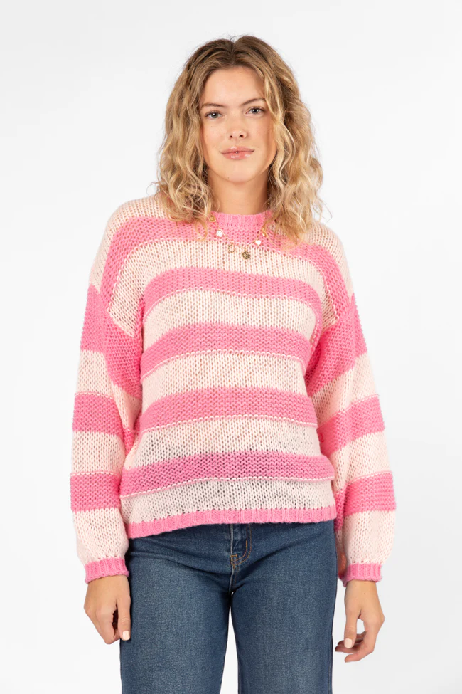 I Always Believe Pink Textured Stripe Sweater FINAL SALE - Terpint