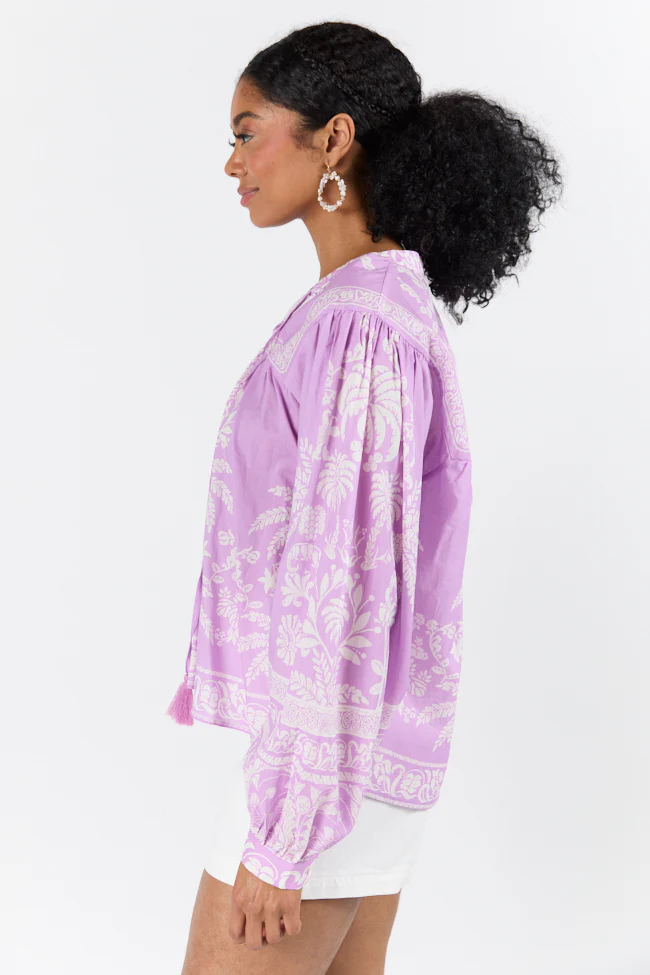Unspoken Grace Purple Multi Printed Long Sleeve Blouse FINAL SALE - Terpint