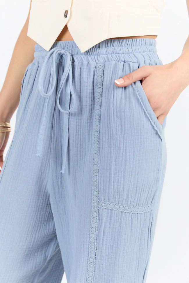 Sky High Blue Gauze Harem Pull On Pants FINAL SALE - Terpint