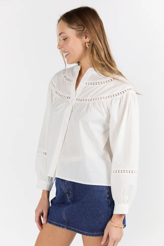 Memorable Moments Ivory Ladder Detail Long Sleeve Woven Blouse FINAL SALE - Terpint