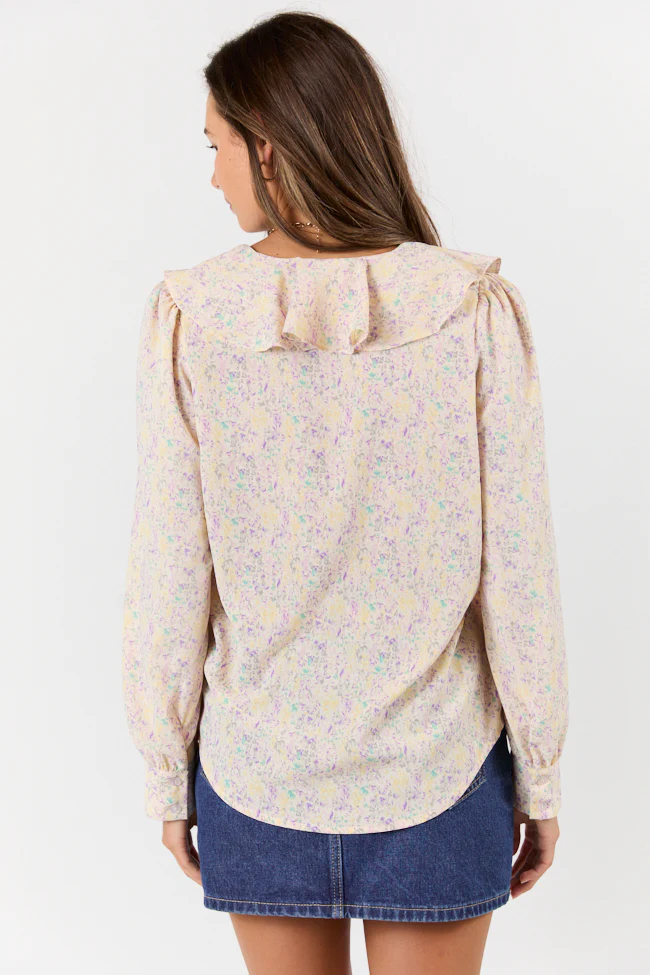 Floral Mirage Ruffle Trim Pastel Blouse FINAL SALE - Terpint