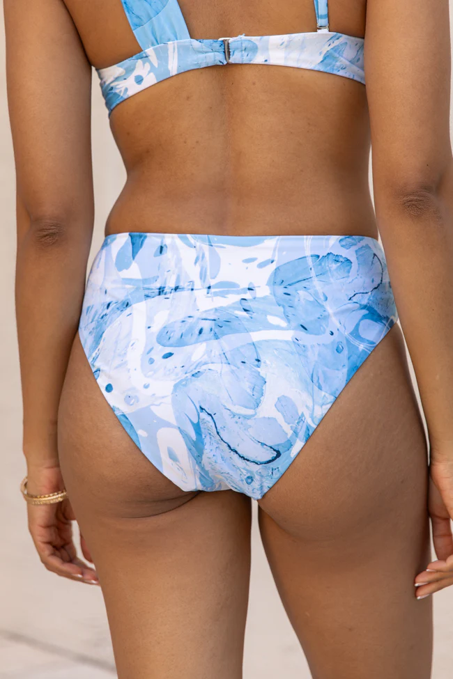 On The Water Blue Printed Ring Front Midrise Bikini Bottoms FINAL SALE - Terpint
