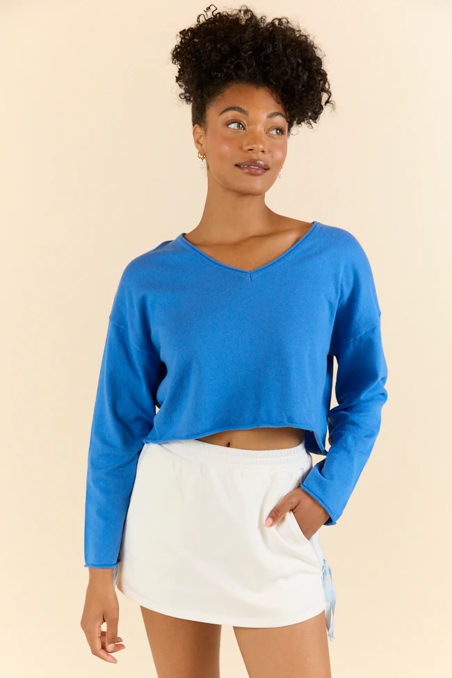 No Bad Days Blue Drop Shoulder V-Neck Pullover SALE - Terpint