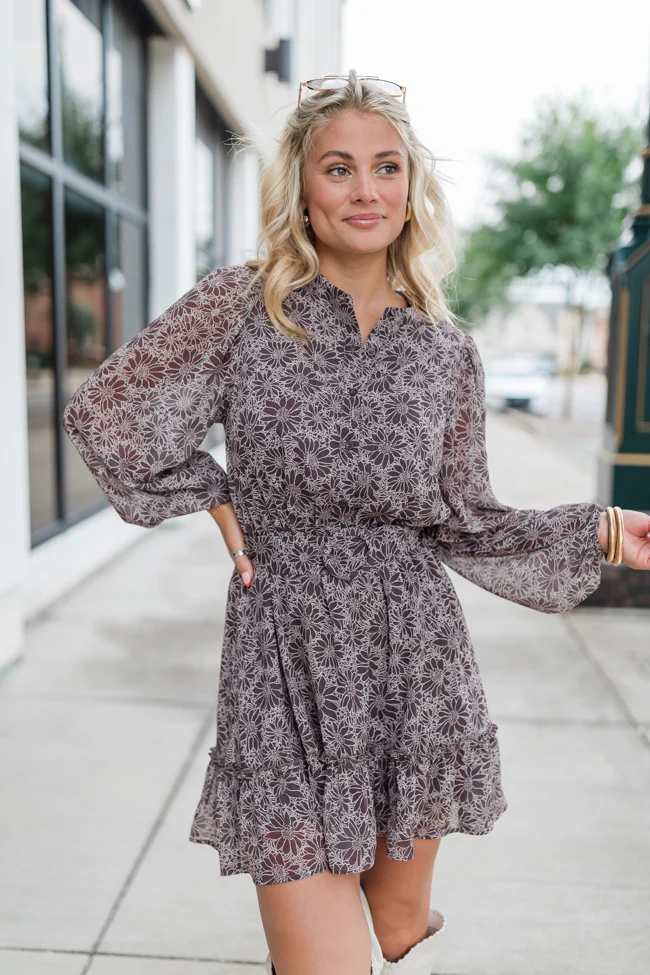 Love You True Brown Floral Print Collared Dress FINAL SALE - Terpint