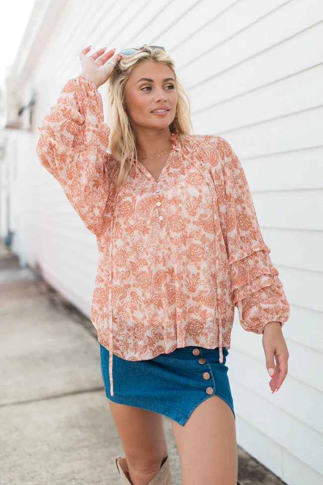 Outlook On Life Rust Multi Printed Boho Blouse FINAL SALE - Terpint