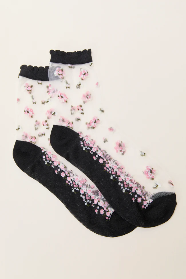 Aveline Black Floral Sheer Socks - Terpint