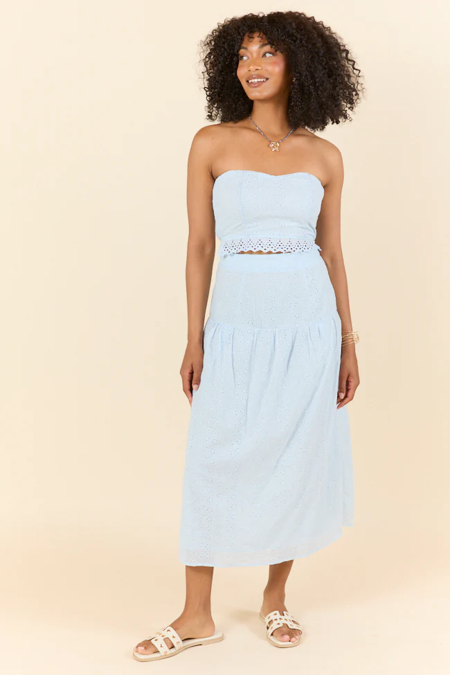 Take It Easy Blue Eyelet Tube Top Set SALE - Terpint