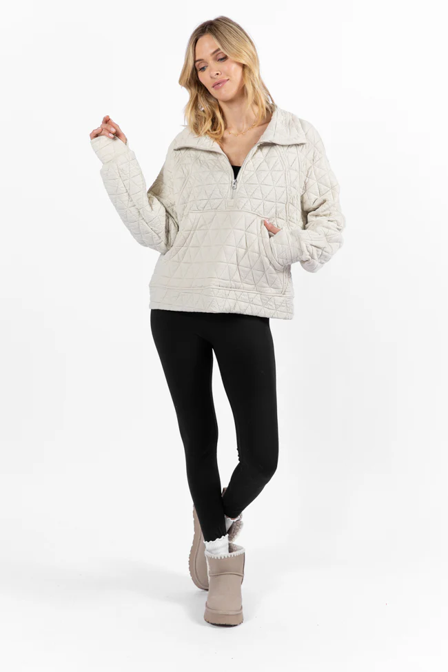 Love Is Everything Ivory Quilted Quarter Zip Pullover FINAL SALE - Terpint
