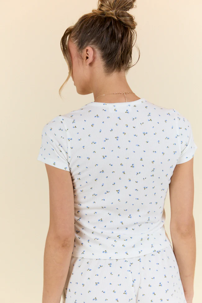 What A Dream Blue Ditsy Floral Short Sleeve Pajama Top DOORBUSTER - Terpint